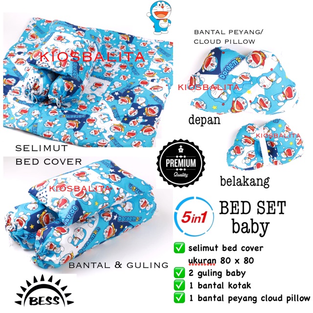 FREE SLABER BABY!! 5IN1 PAKET Baby Bed Set Bedcover Selimut+Bantal Cover Guling bantal peyang