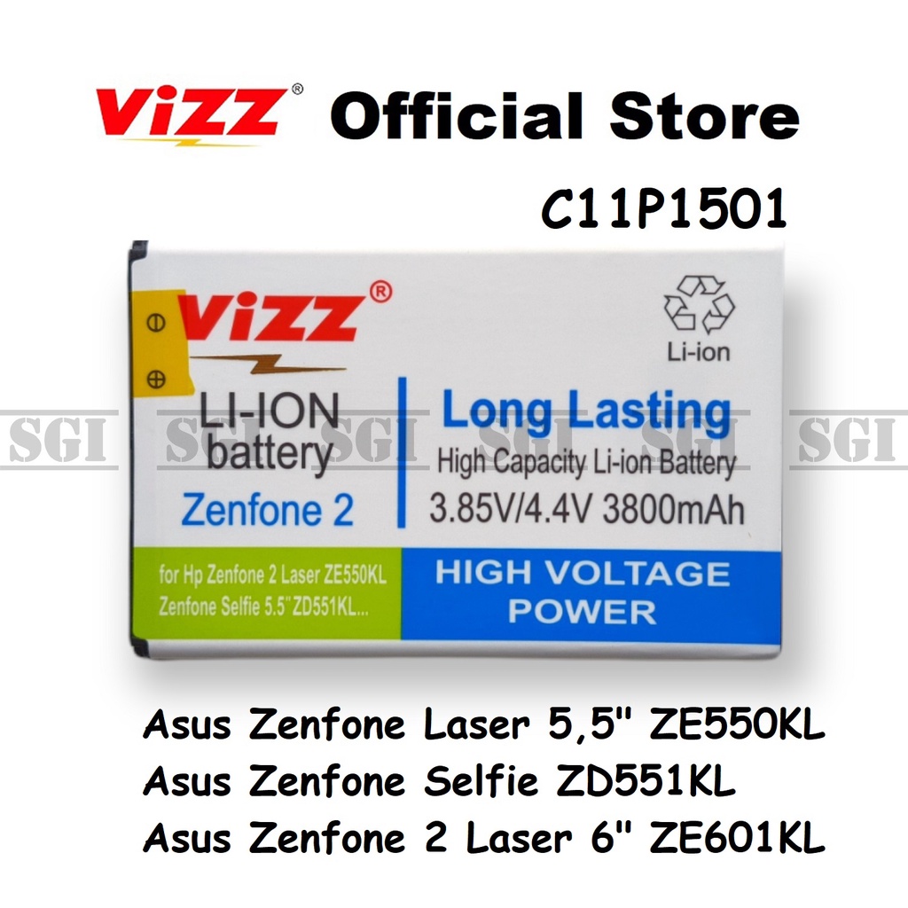 Baterai Vizz Double Power Asus Zenfone 2 Laser 5.5" ZE550KL Z00LD Z00LDD Z00UDC Z00UD Selfie ZD551KL