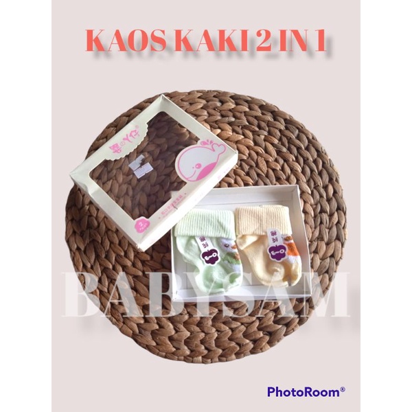 Kaos Kaki Bayi 2 in 1 Import 0-3 Bulan Kemasan Box || Kaos Kaki Korea Newborn 2in1