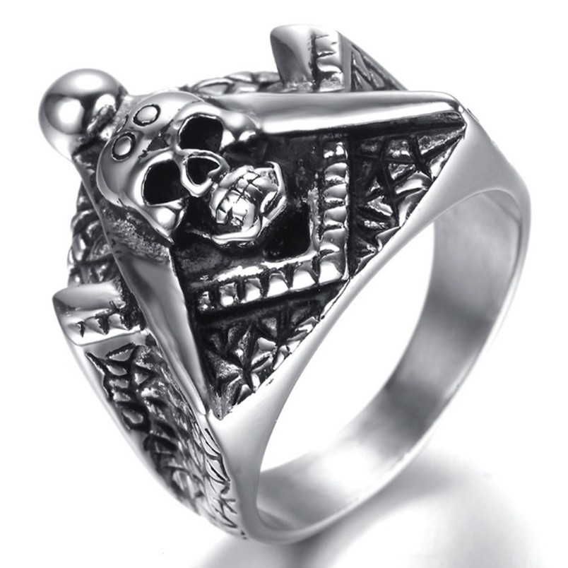 SEUSUK  Perhiasan Cincin Punk Vintage Motif Tengkorak Timbul untuk Pria