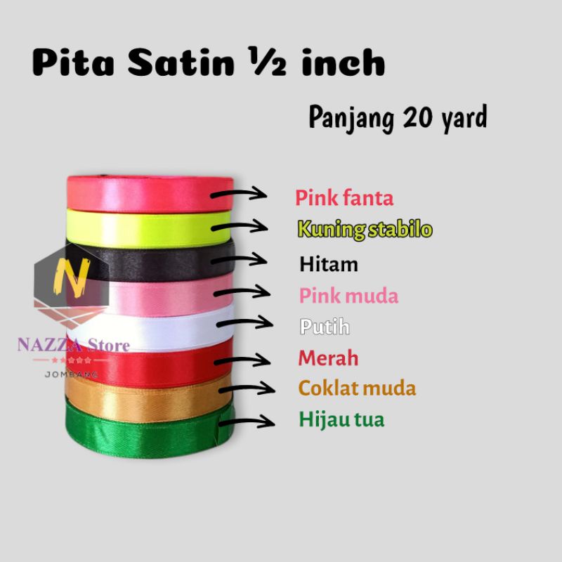 

Pita Satin ½ (0,5) inchi / 1,27 cm panjang 20 yard