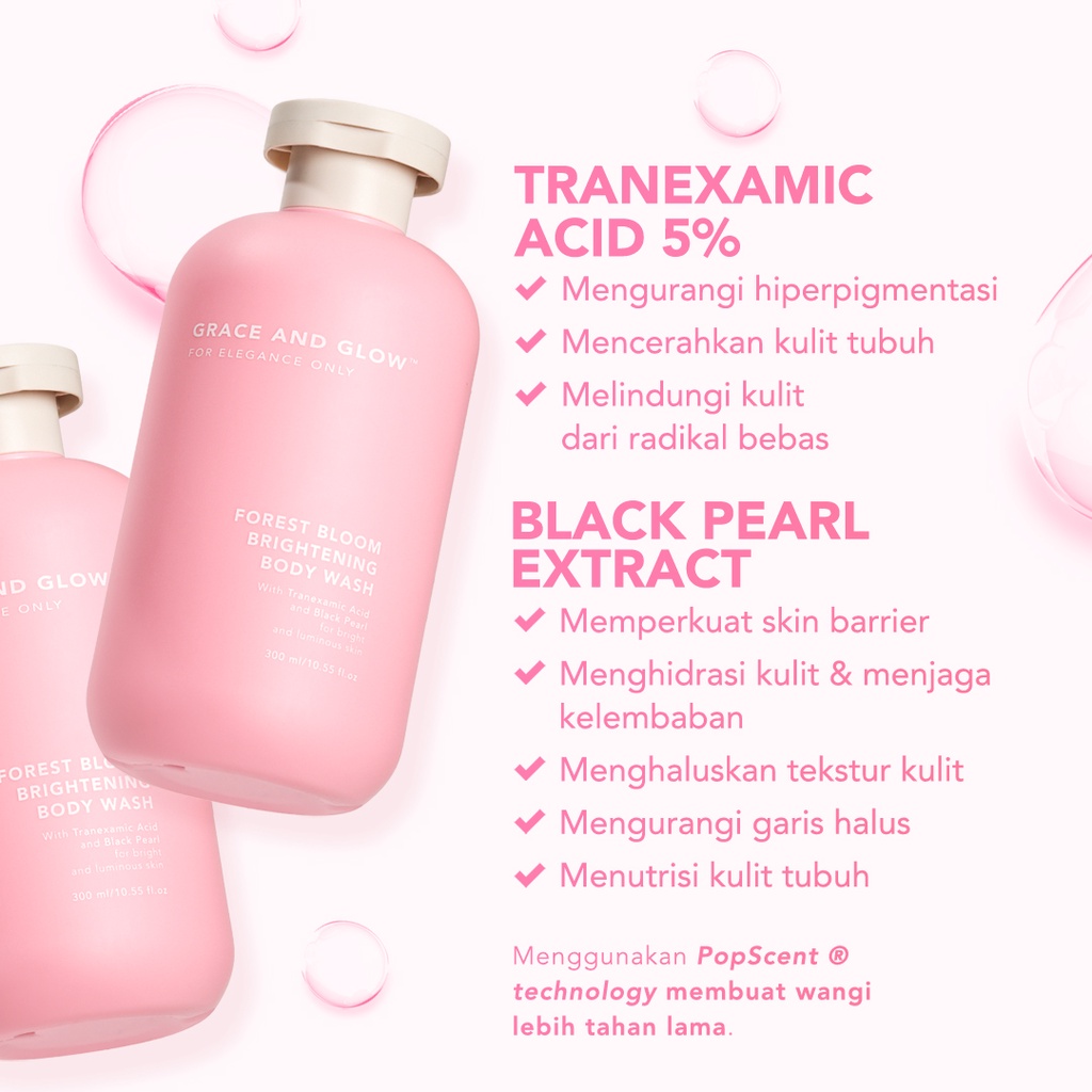 Grace and Glow Forest Bloom Brightening Body Wash Special Edition 300 ML - Sabun Mandi Cair untuk Mencerahkan Kulit Lebih Cepat with Tranexamic Acid + Black Pearl