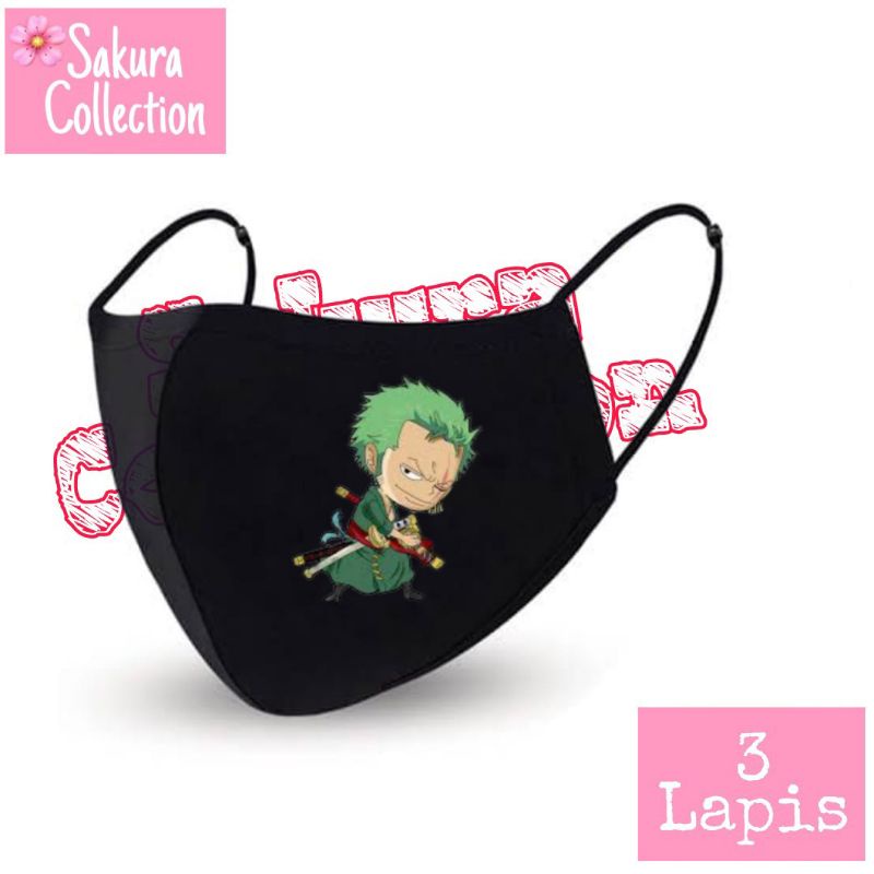 Masker Kain 3 Lapis - Anime One Piece Zoro