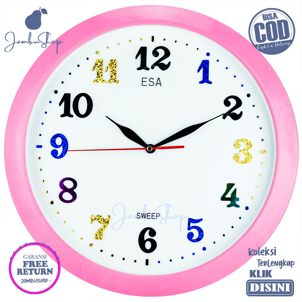 Jam Dinding Quartz Minimalis Hijau Kuning Biru Esa 331 Angka Warna Warni Hiasan Kamar Sweep Movement
