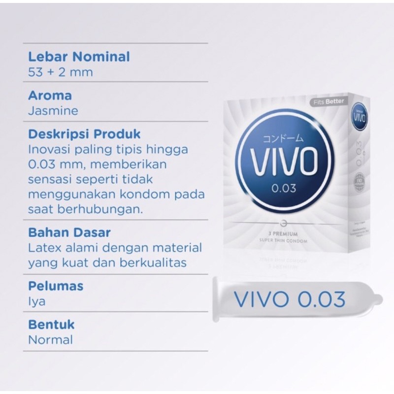 Kondom vivo 0.03 isi 3 dan 12 ( kondom super tipis lebih berasa ) privasi aman