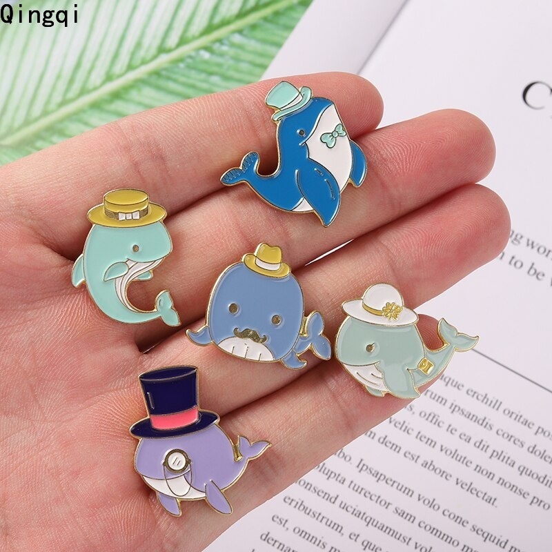 Bros Pin Enamel Desain Kartun Hewan Laut Hiu Paus Lumba-Lumba Untuk Hadiah Anak Unisex