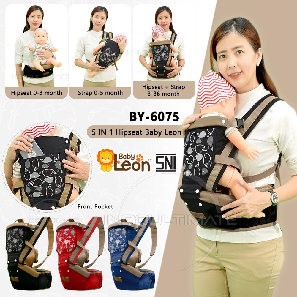 5in1 Genodngan Bayi Depan BABY LEON Geos Hipseat Multifungsi Gendongan Kangguru BY-6075 Hip Seat Dudukan Travelling Perlengkapan Bayi