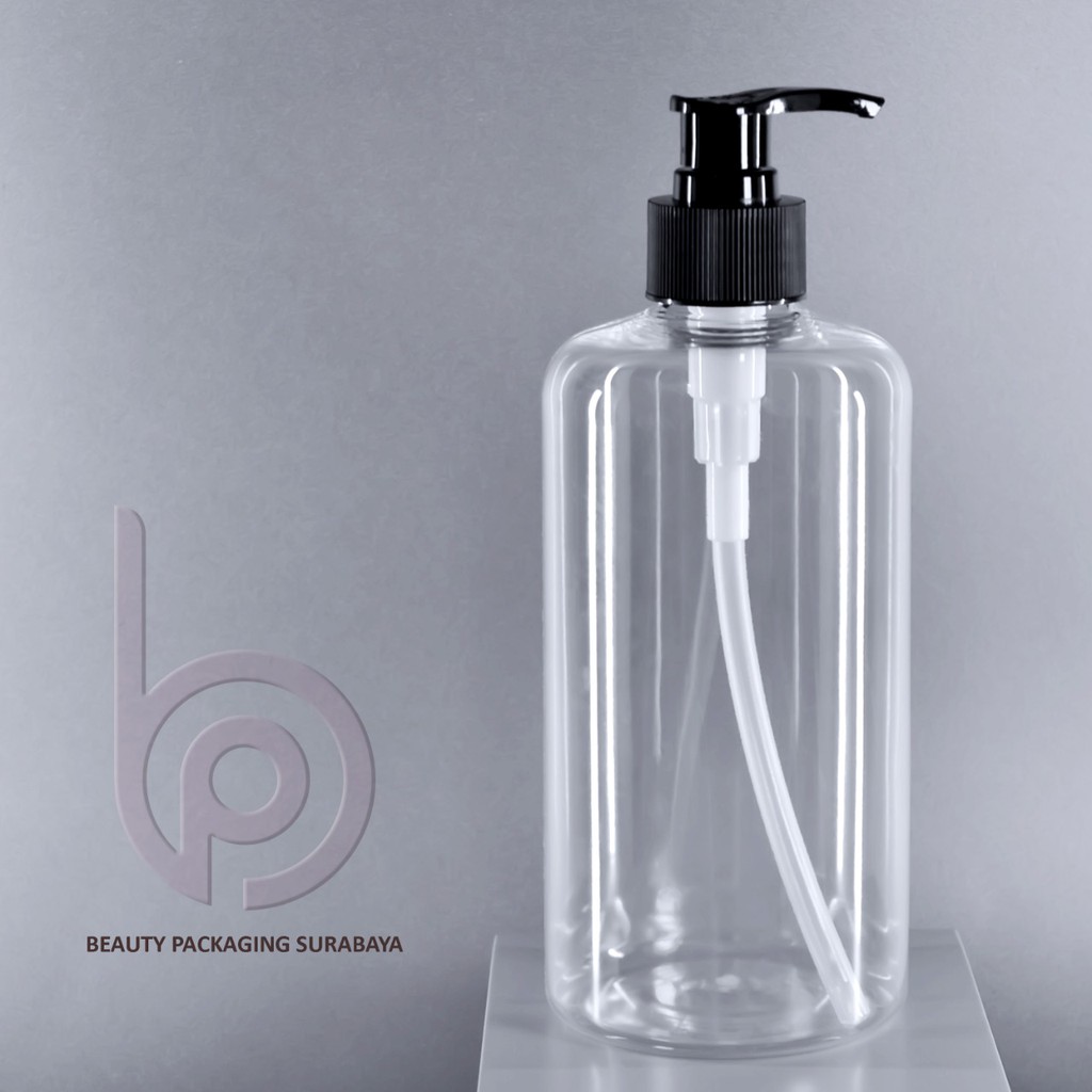 Botol Plastik PET 500ml BR neck 28mm Bening Tebal Tutup Pump Lotion