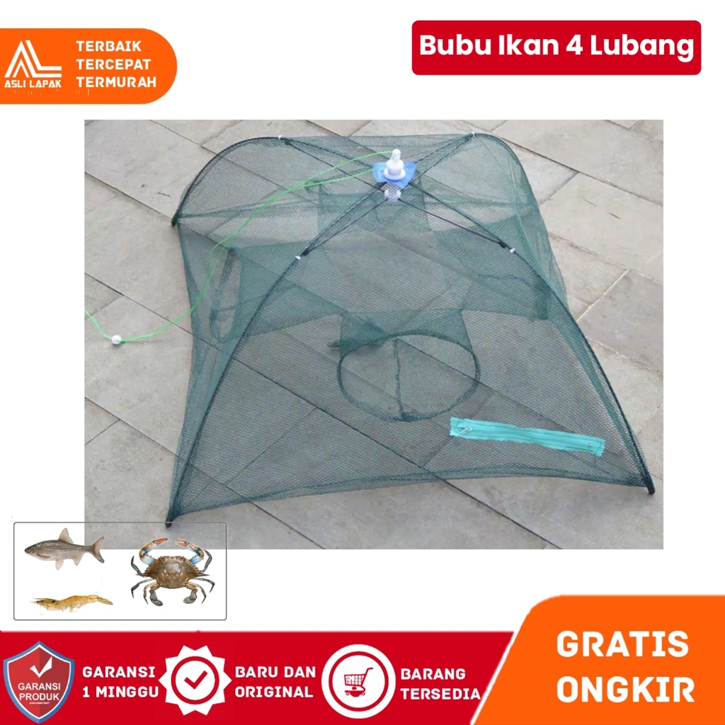 Perangkap Ikan Jaring Bubu Ikan Udang Kepiting Lobster 4 Lubang Model Payung Otomatis