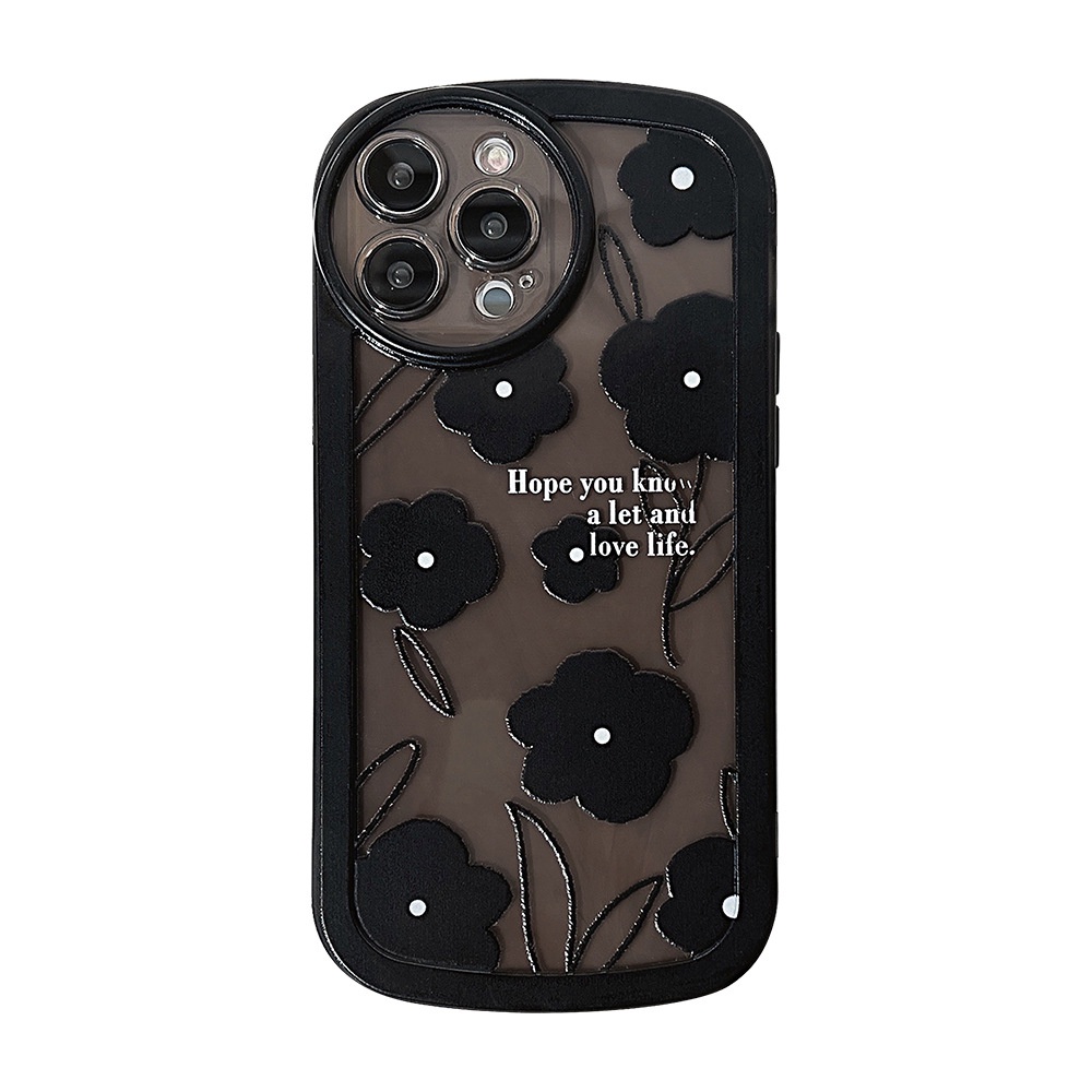 Case Pelindung Transparan Motif Bunga Hitam Untuk Iphone 11 8 7 Plus SE2 XS XR 12 13 PRO MAX