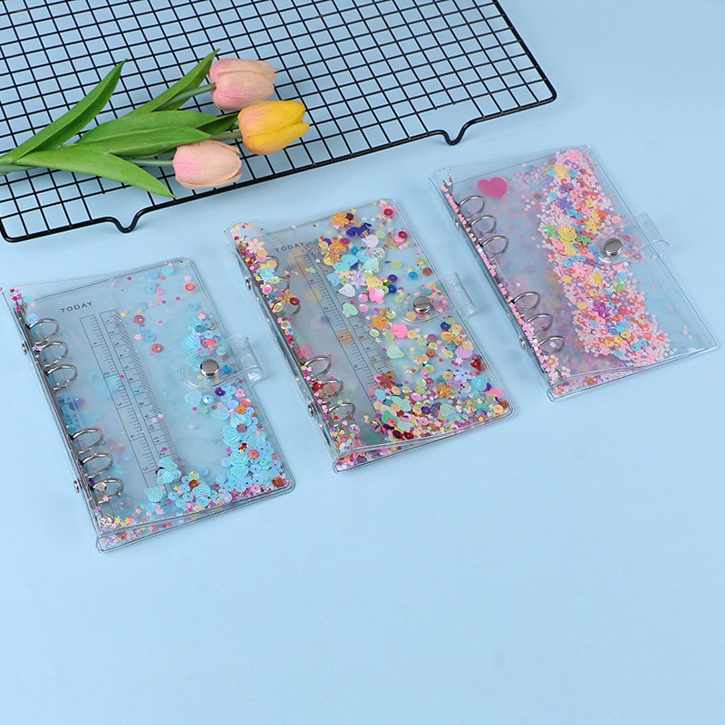 

[DZ] ST501 - Binder Loose Leaf 6 Ring A5 A6 Transparan Pink Book Case Notebook Air Sequin Manik