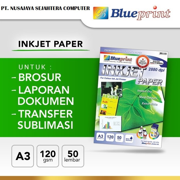

Kertas Matte , Inkjet Photo Paper BLUEPRINT A3 120 gsm - Isi 50 lembar