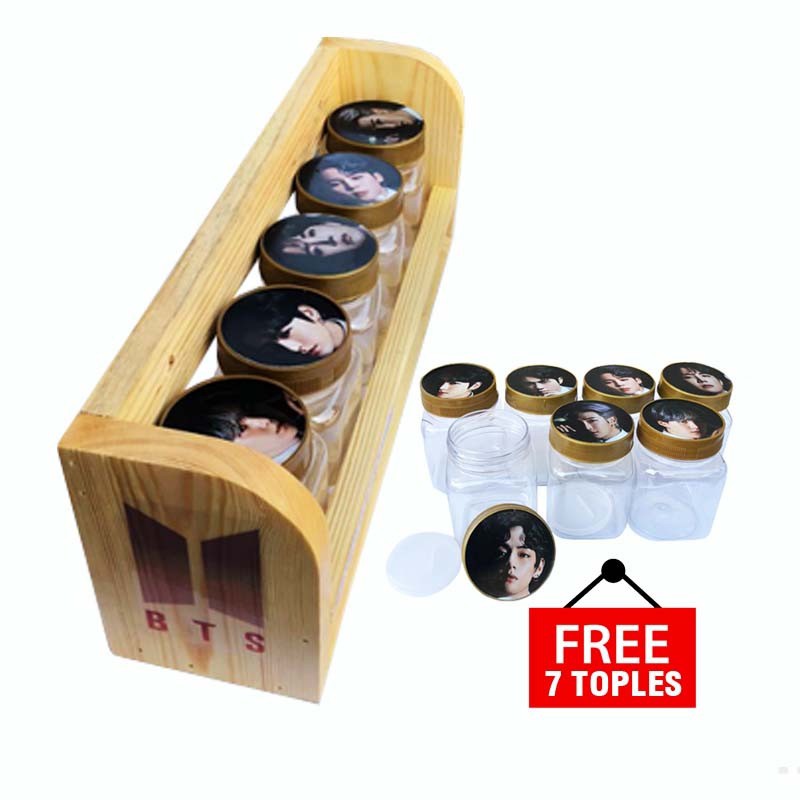 Rak Bumbu kayu serbaguna bts FREE 7 TOPLES