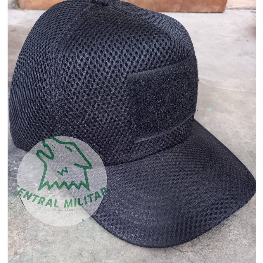 Topi Hitam Jaring Polos - Topi Tactical - Topi Velcro