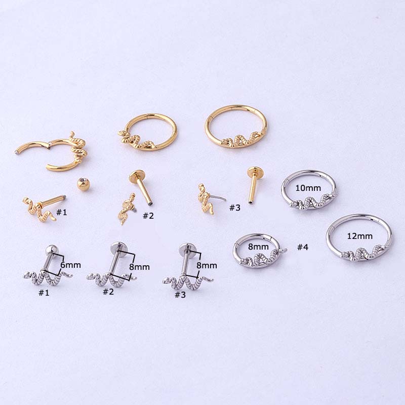 1pc Anting Tindik Tubuh / Hidung / Bibir Bentuk Ular 16Gauge