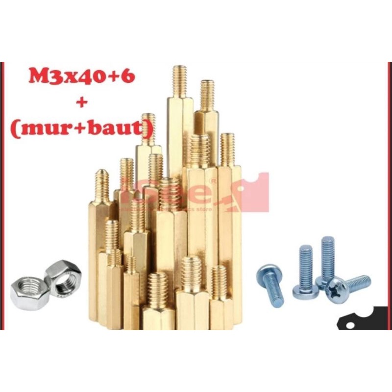 Spacer besi 4cm 40mm m3x40+6 male female  + baut mur m3