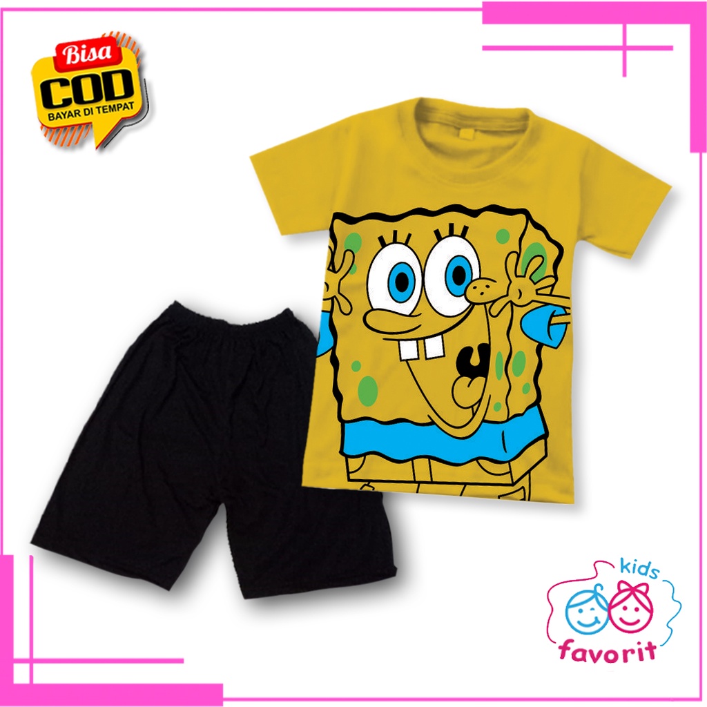 Favorit kids baju setelan anak anak unisex lengan pendek usia 1-10 tahun  gambar cartoon