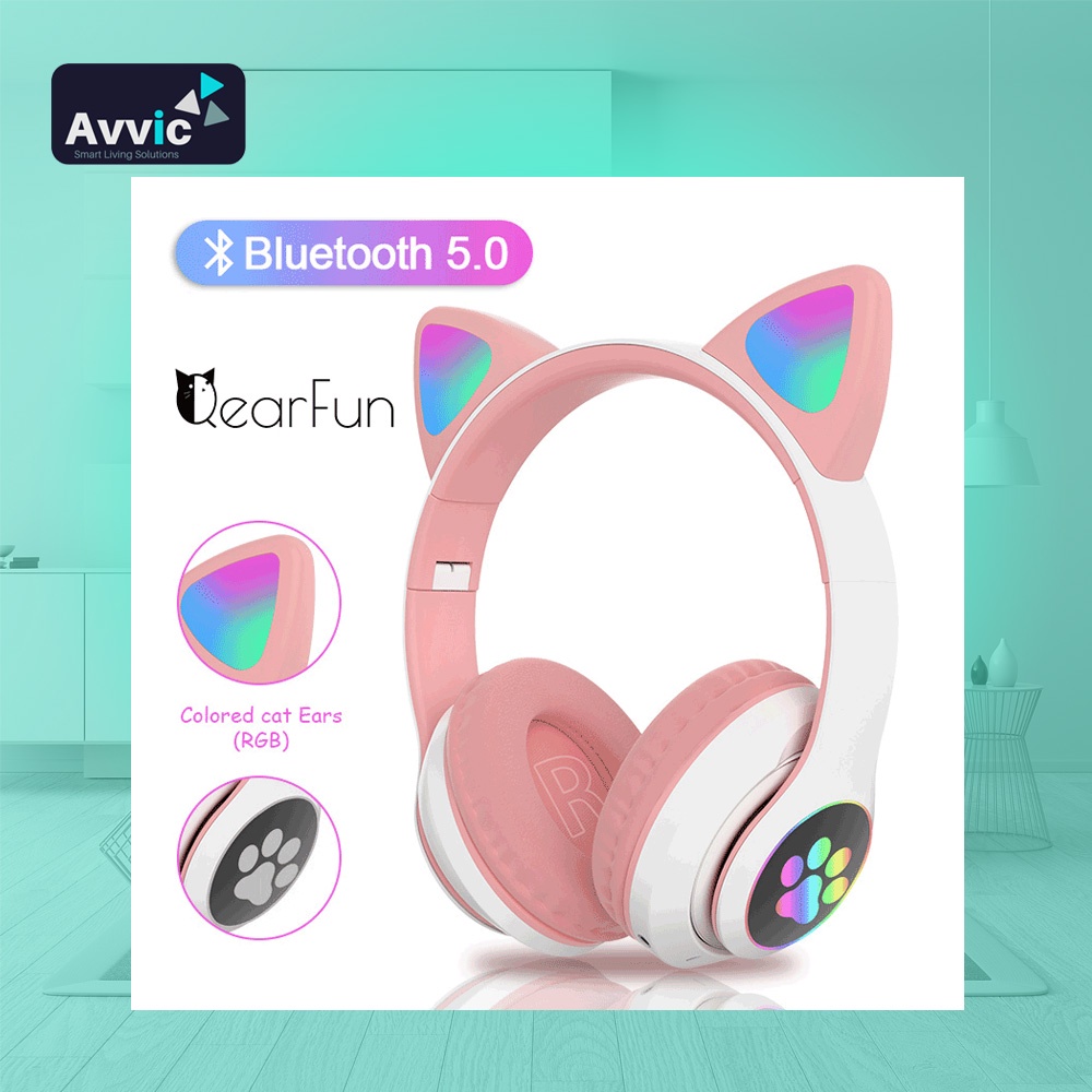 Headphone Bluetooth Kucing LED Wireless B39C Model Bando Headset Anak Cat Ears Gaming Telinga Kucing Mono