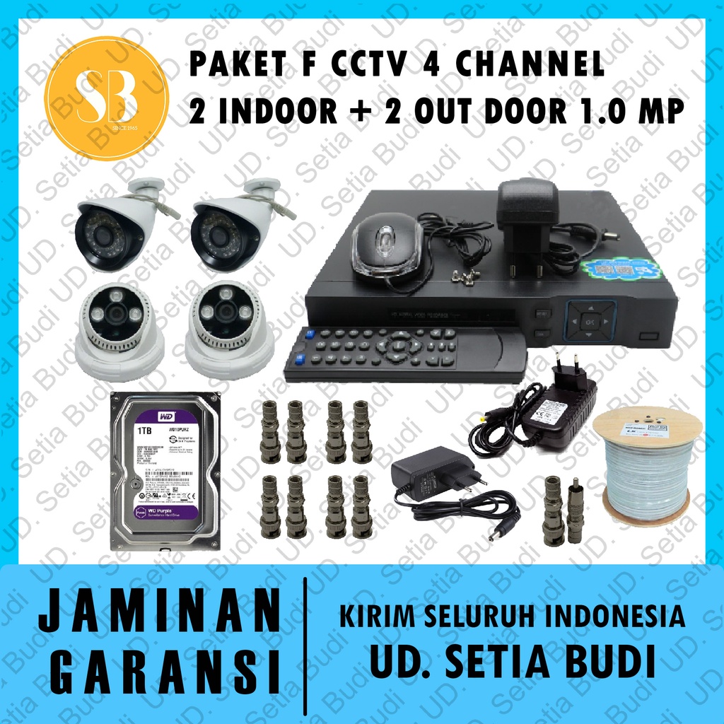 Paket F CCTV 4 Channel: 2 Indoor + 2 out door 1.0 MP