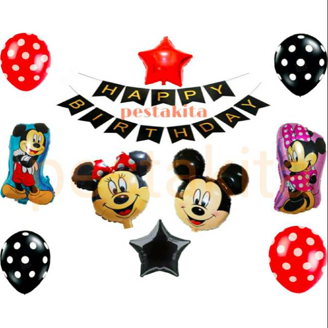 { 1 set } Micky Minnie Mouse Set Ulang Tahun / Dekorasi Happy Birthday Micky Minnie Mouse