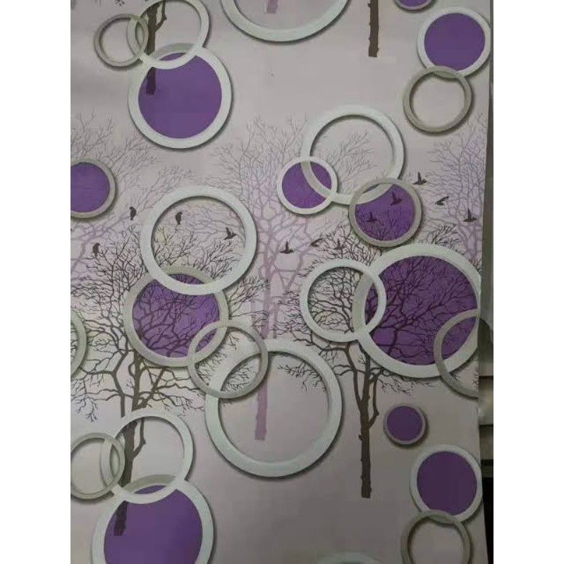 WALPAPER STIKER DINDING MOTIF POLKADOT UNGU.