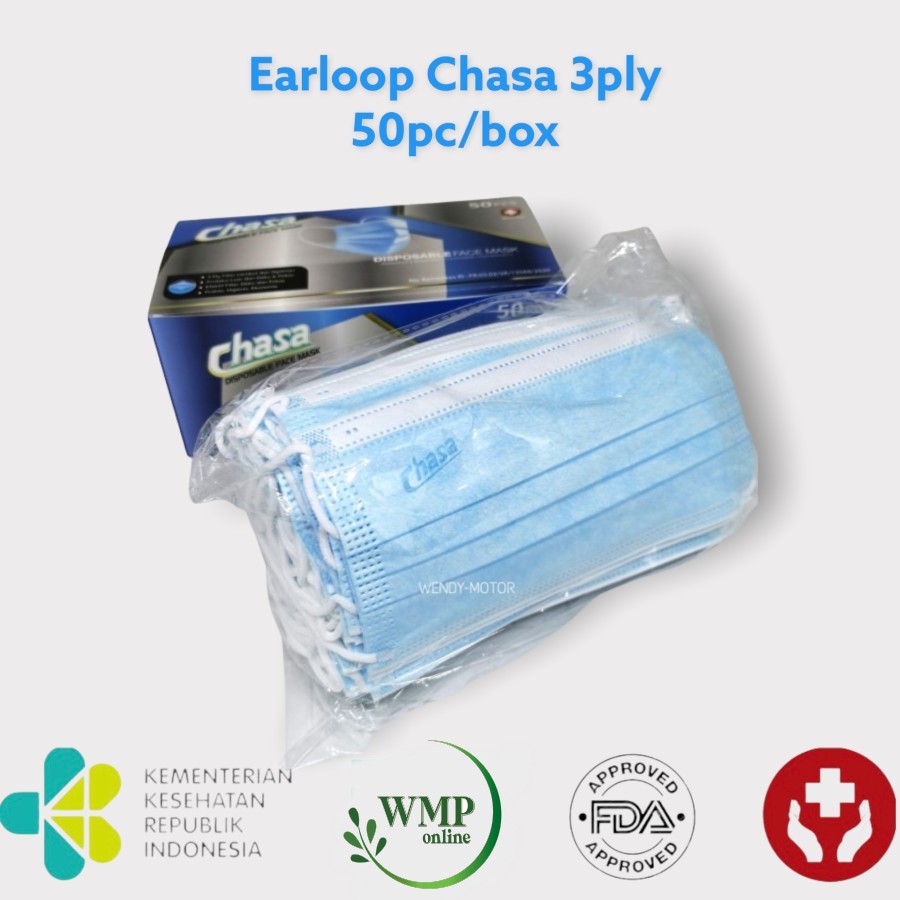Masker 3ply Earloop Chasa Embos isi 50 Pcs Earloop Chasa izin Terdaftar Kemenkes TERBARU