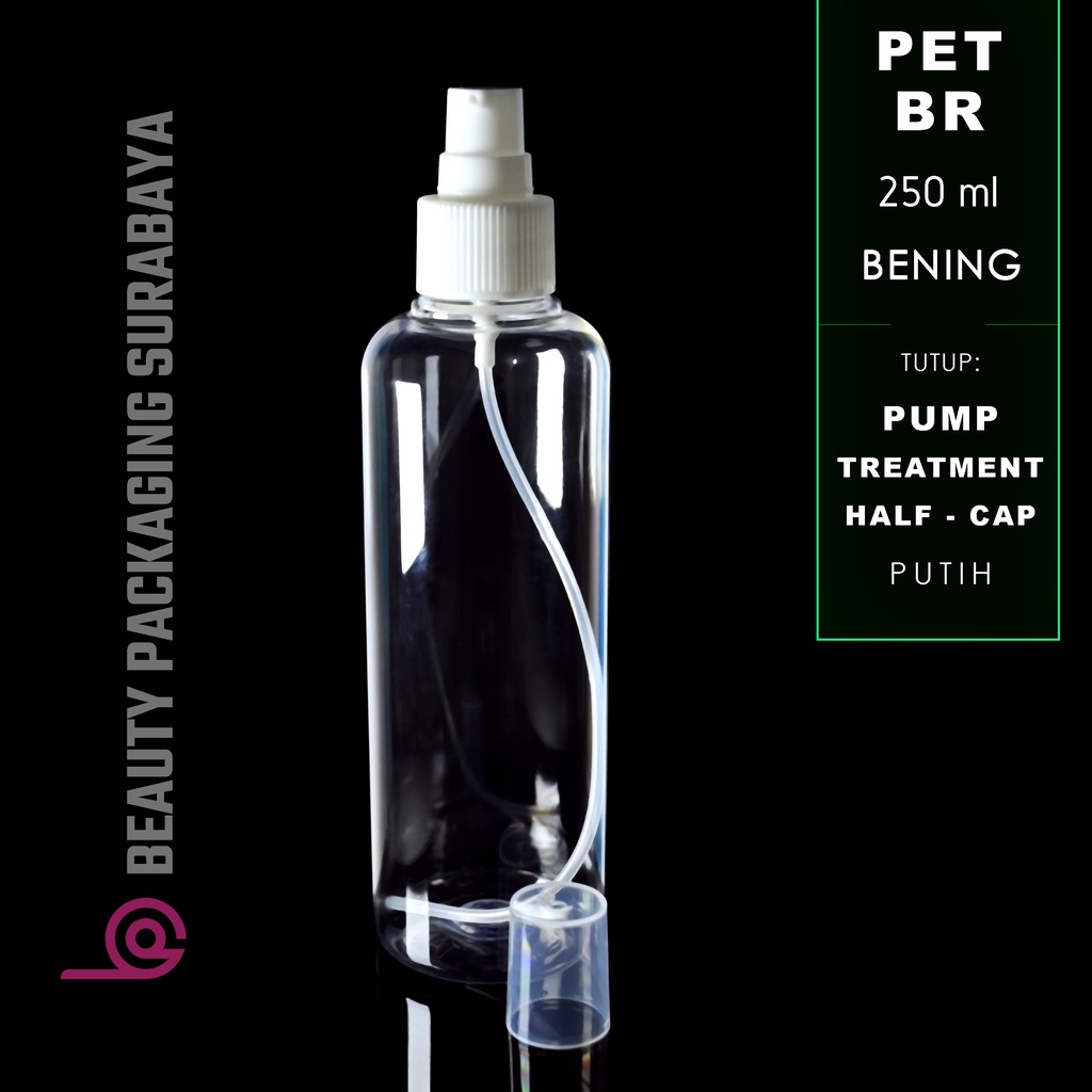 Botol Plastik PET 250ml BR Bening Tutup Pump Treatment HC Putih