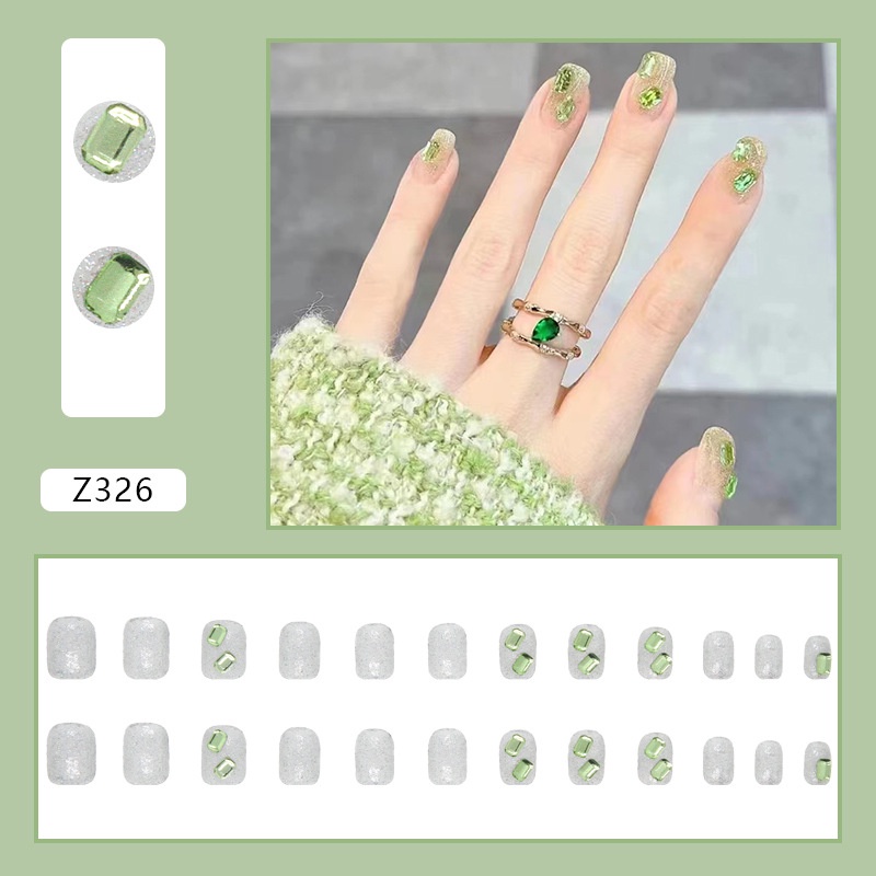 24pcs / Kotak Kuku Palsu Full Cover Aksen Berlian Imitasi Untuk Nail Art Z066-350