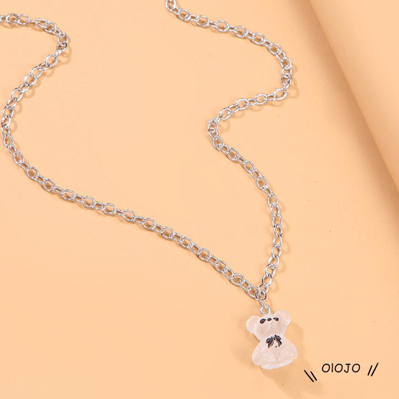 【COD】Kalung Rantai Dengan Liontin Kartun Beruang Transparan Gaya Hip hop Untuk Wanita