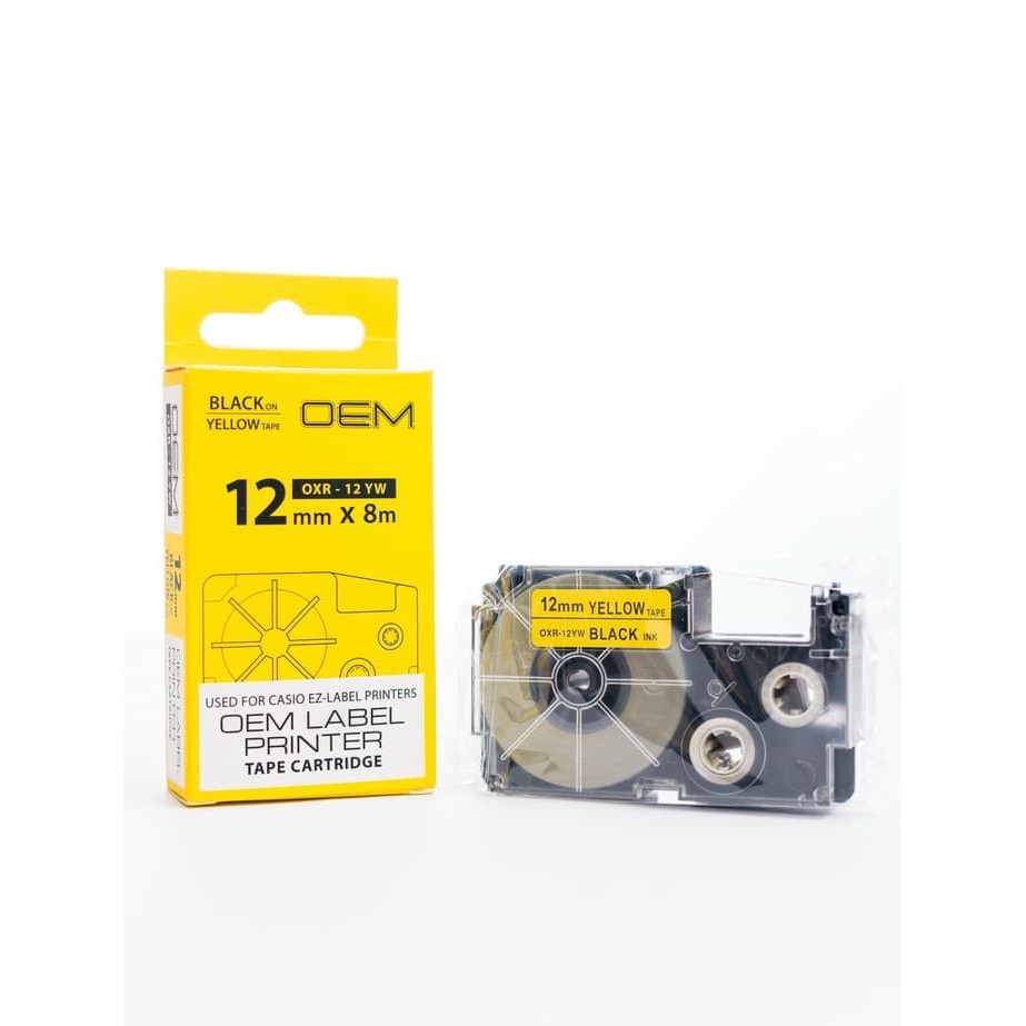 OEM TAPE EZ LABEL CASIO 12MM BLACK INK YELLOW (OXR-12YW)