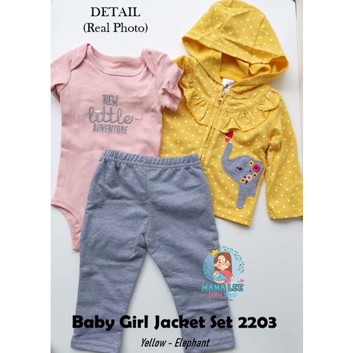 JACKET SET 3 IN 1 JC01  / BABY JACKET / JAKET BAYI / PAKAIAN BAYI JUMPER GIRL-Yellow Elephant