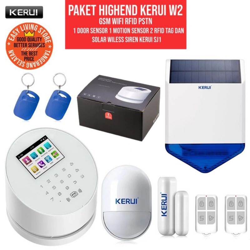 Original Kerui W2 Wireless GSM WiFi PSTN dan Wireless Siren Kerui SJ1 Perpaduan yang Mantap