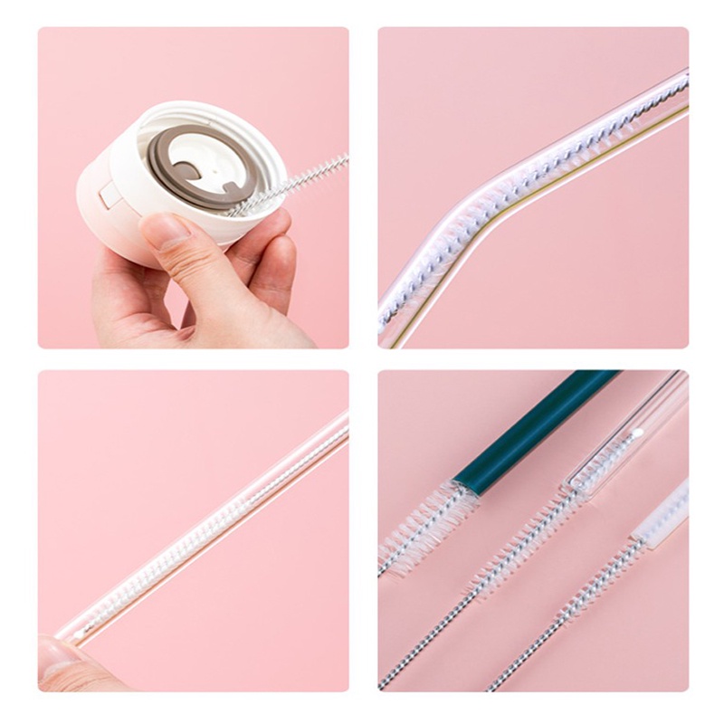2pcs Sikat Pembersih Sedotan Bahan Stainless Steel Dengan Bulu Lembut
