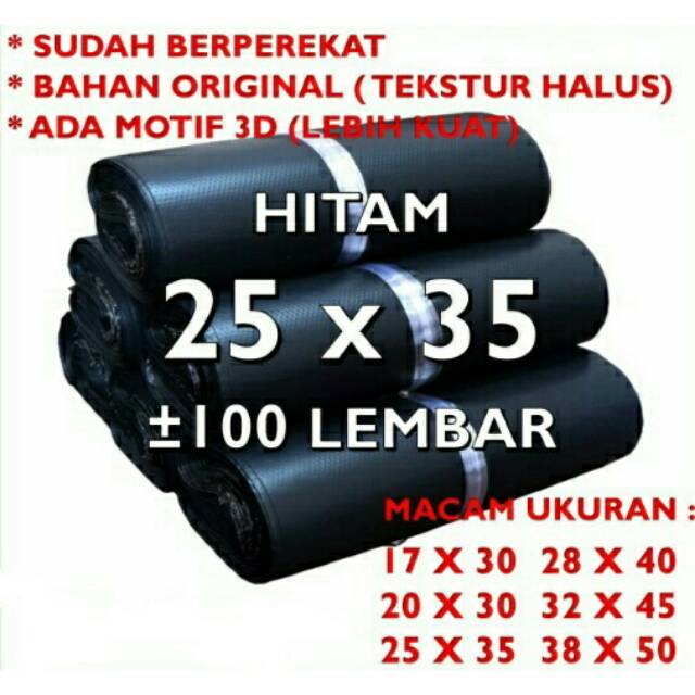 

Isi 100pcs Plastik Packing Bag Polymailer 25x35cm warna hitam