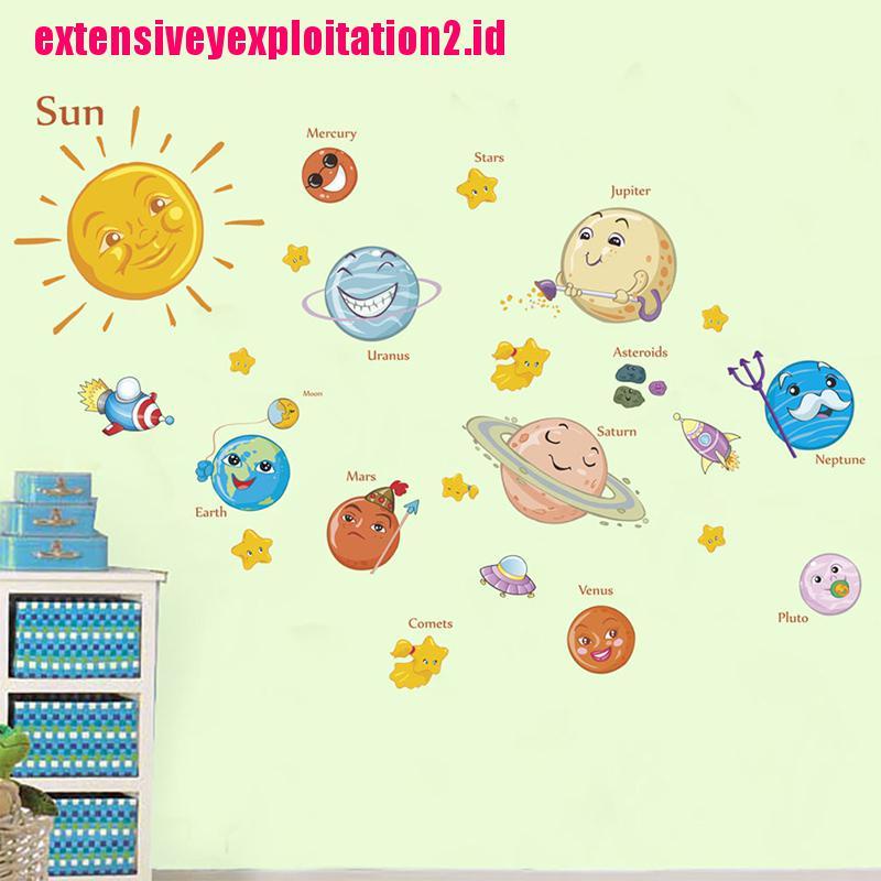 &lt; E2id &amp; &gt; Stiker Dinding Motif Planet Tata Surya Untuk Dekorasi Kamar Anak