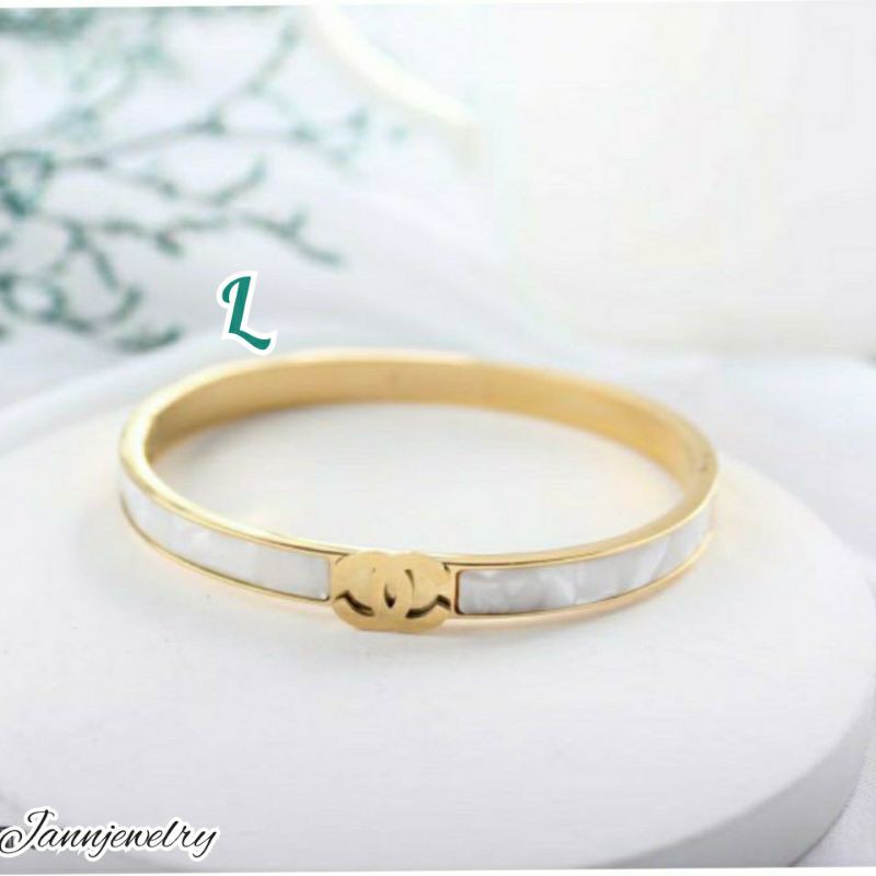 Gelang bangle korea simple titanium asli rosegold anti karat GBT-02