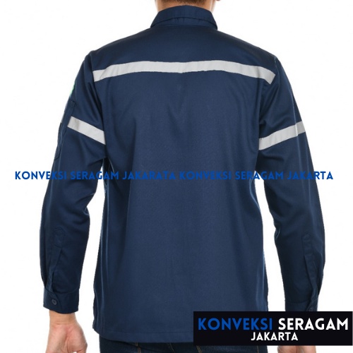 Baju Kemeja Safety K3 Lengan Panjang - Seragam Kerja Atasan Wearpack Werpack Werpak Proyek Tambang Warna Navy Pria Wanita - Konveksi Seragam Jakarta