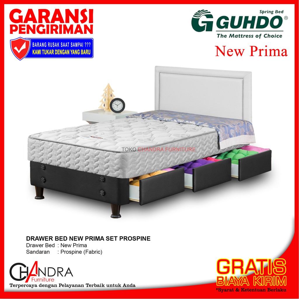 Kasur Springbed Guhdo New Prima Drawer Bed HB Prospine - BED SET