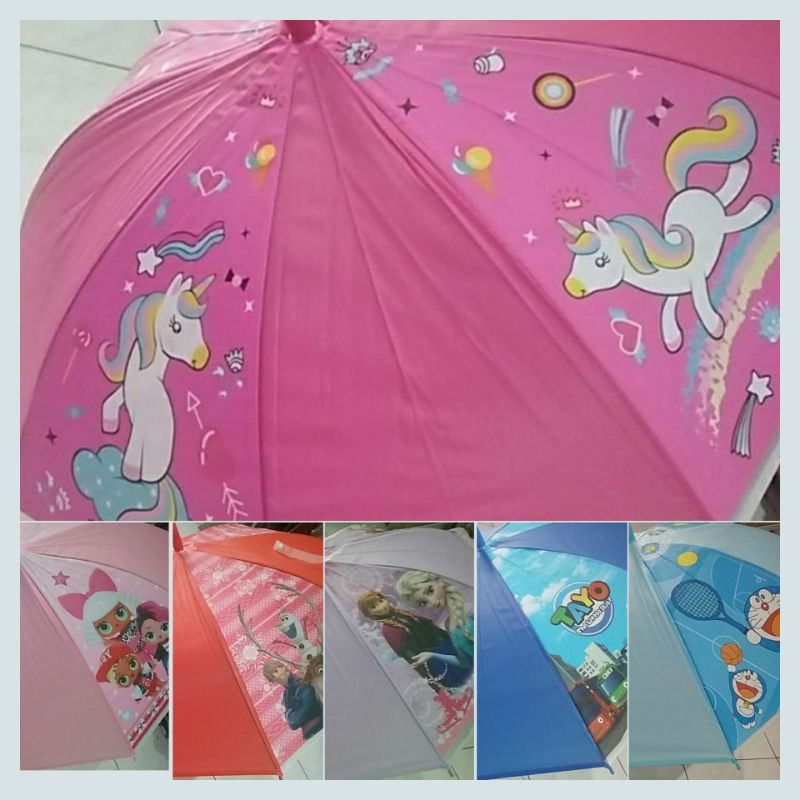 jm/d PAYUNG ANAK HOLOGRAM/FULL KARAKTER LUCU CEWE COWO BAHAN PVC PLUS PLUIT