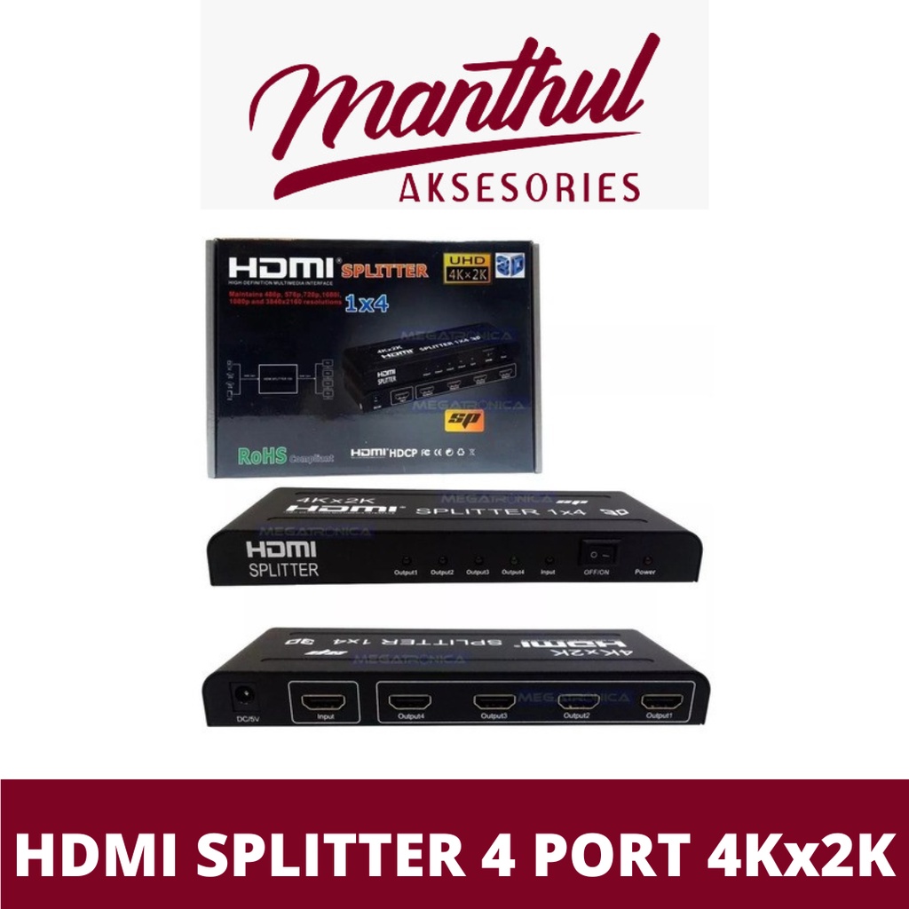 HDMI SPLITTER 4 PORT 4Kx2K HDMI Splitter 1x4 3D 4 Port HDCP XGA