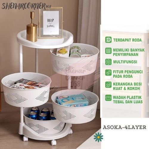 SHENAR TROLI SUSUN 5 LAYER RAK TROLI 3 SUSUN TROLI DAPUR RUANG TAMU 4 SUSUN SERBAGUNA DENGAN RODA / KERANJANG SUSUN BESI DENGAN RODA / KERANJANG TEMPAT BUAH SAYUR MAINAN - TROLLEY ASOKA PEONY SAKURA , SHENARCORNER168