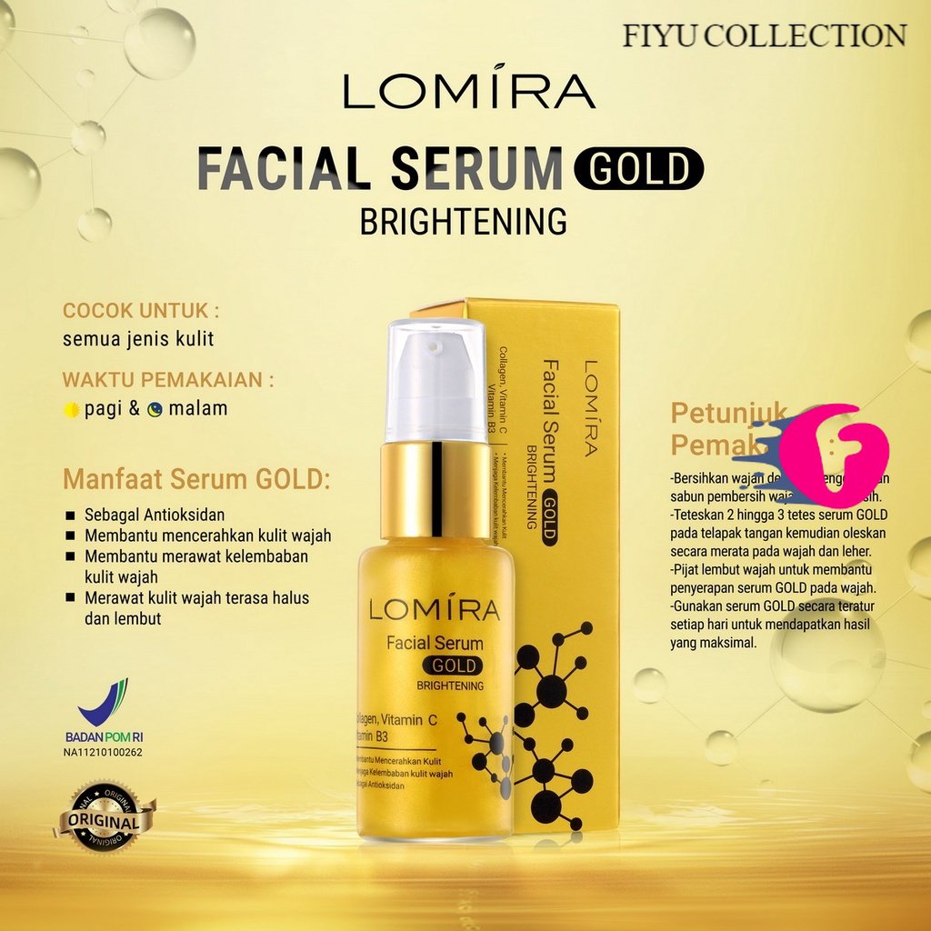 ❤ FIYU ❤ Lomira Face Serum Gold 20ml Serum Wajah BPOM