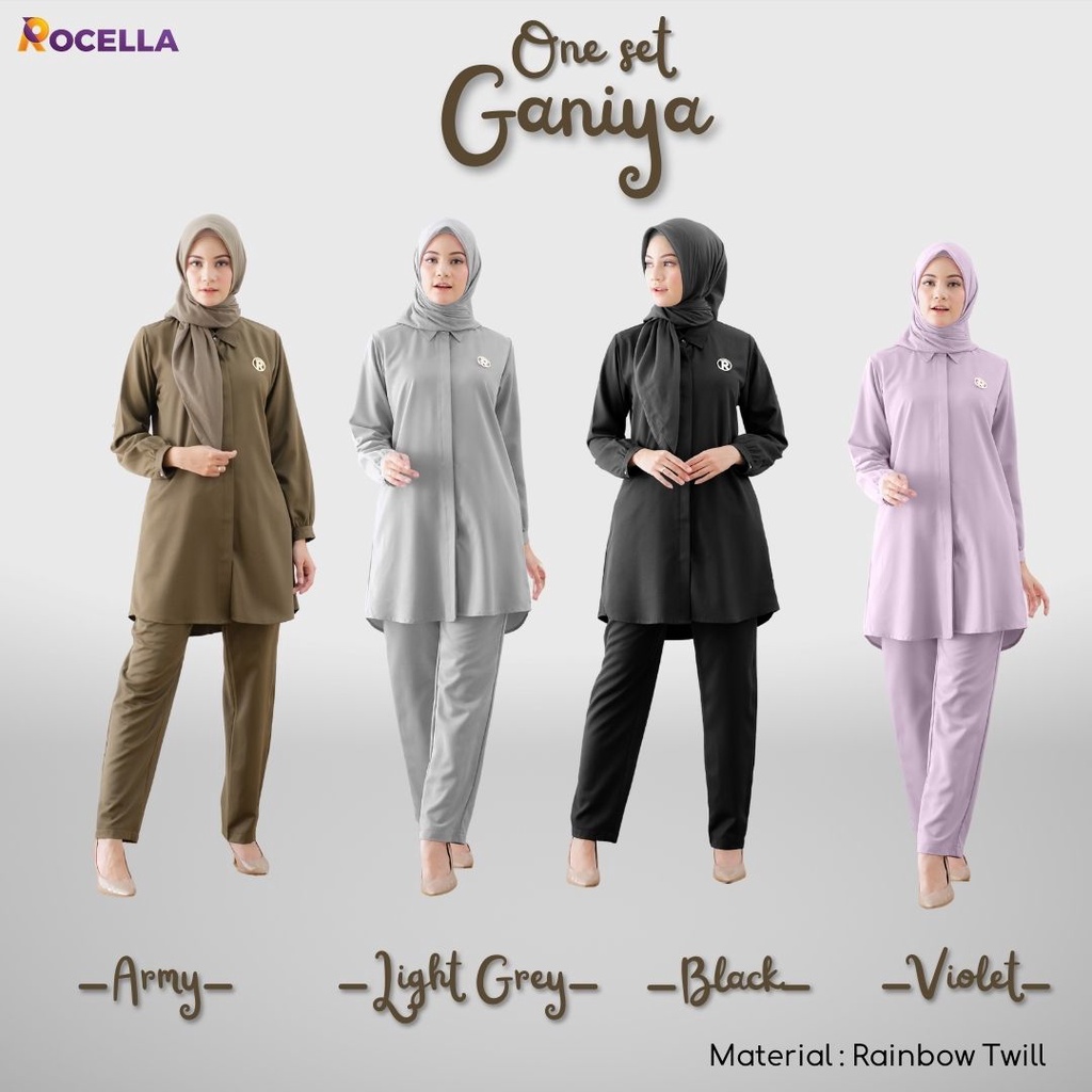 ROCELLA ONE SET GANIYA, SETELAN WANITA, SETELAN KERJA,SETELAN MUSLIM, SETELAN CASUAL, SETELAN PANJAN
