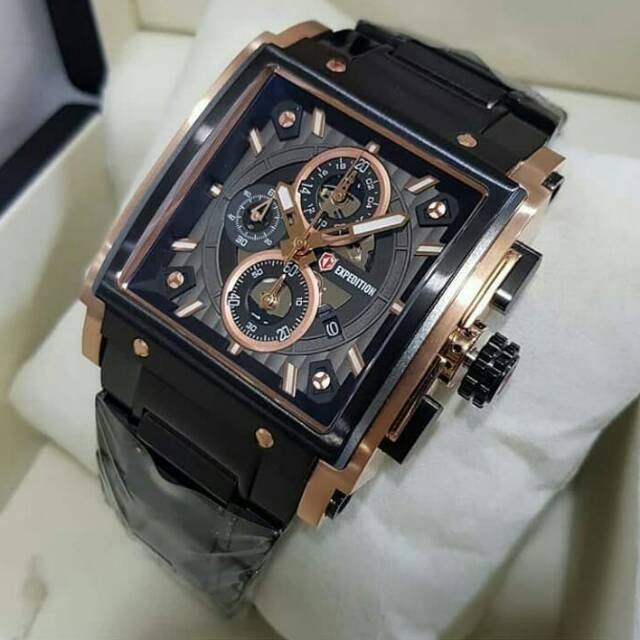 JAM TANGAN PRIA EXPEDITION 6731 COWOK BLACK ROSEGOLD ORIGINAL