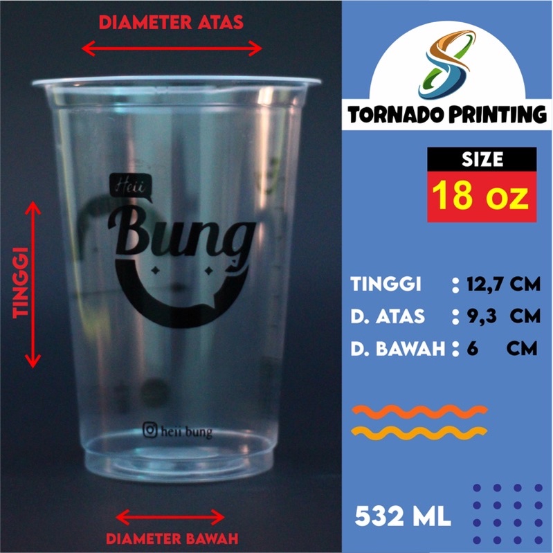 Printing Gelas Plastik Batam / COD / Cetak Cup PP 18oz