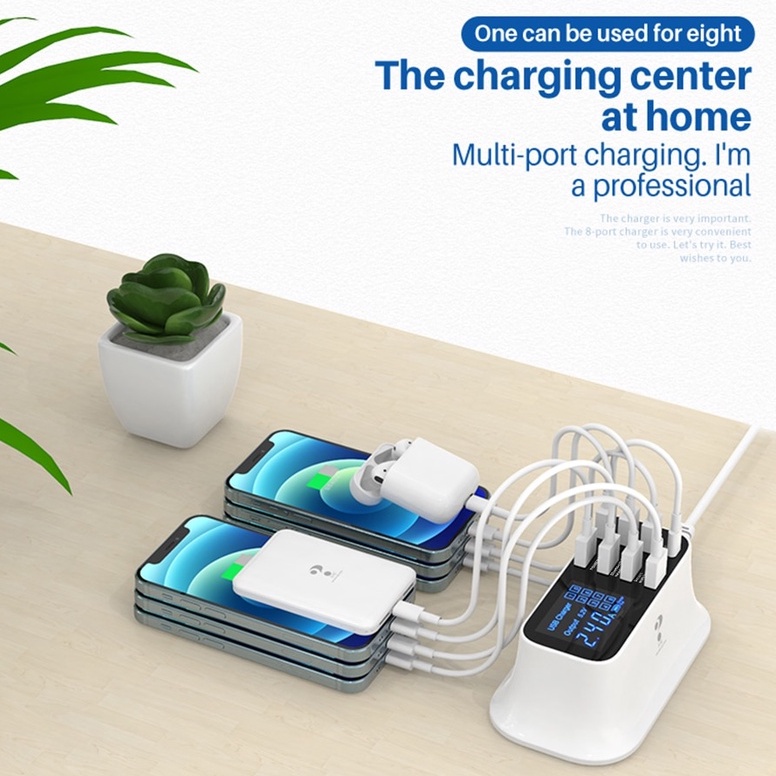 USLION Charger 8 Port USB Station USB Type C + Type A 8 Port Charger center 8 Port Led Display Quick Charge 4.0 USB C Charger PD 20W Multi USB Charging Station Adapter Phone For xiaomi huawei samsung Quick Charge 3.0 Led Display USB Charger For Android