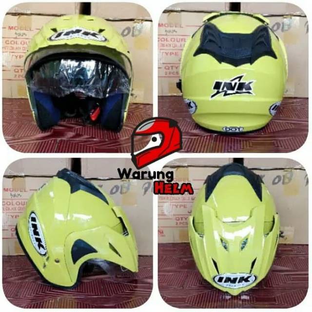 Helm SNI Double Visor merek AHN Model mirip Ink T1/CX22 warna kuning Lemon