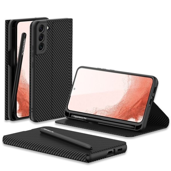 Flip Case Motif CARBON Fiber Samsung S22 / S22 Plus / S22 Ultra + Pen