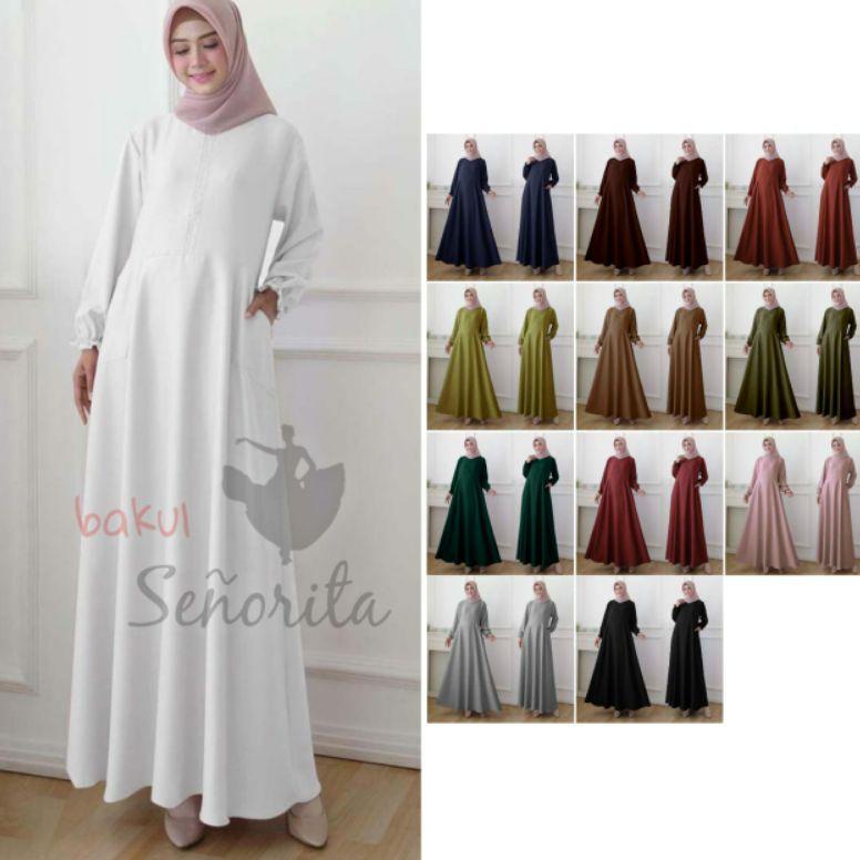 [KODE 7MNYJ] Bakul Señorita - Gamis Katun Polos Jumbo Putih Plain Maxy Busui Petra Solo Syari Maryam