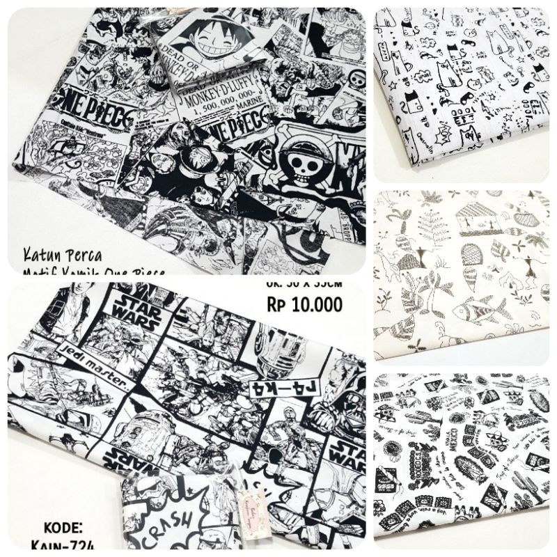 Kain Katun Perca Motif Komik One Piece | Star Wars | 50x35cm